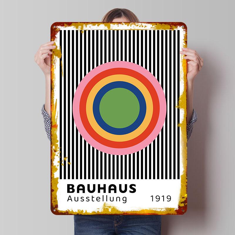 

BAUHAUS Concentric Rainbow Printed Poster Customized Wall Art Retro Vintage Metal Tin Signs for Room Ornaments Man Cave Decor 7.9x11.8In(20x30cm)