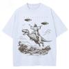 Cartoon Dinosaur Print Fashion T-Shirt Women's Unisex Wash Distressed Vintage Tee Student Fashion Design Vacation Top