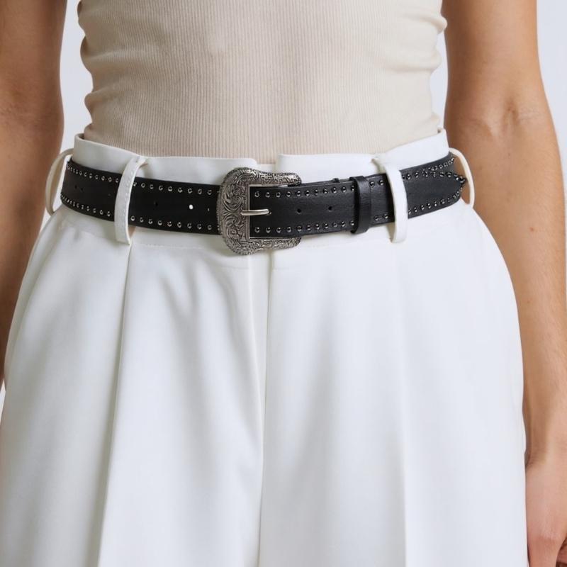 Studded Punk Style Belt Adjustable PU Leather with Charm Heart Buckles for Men Women Fashion Accessories