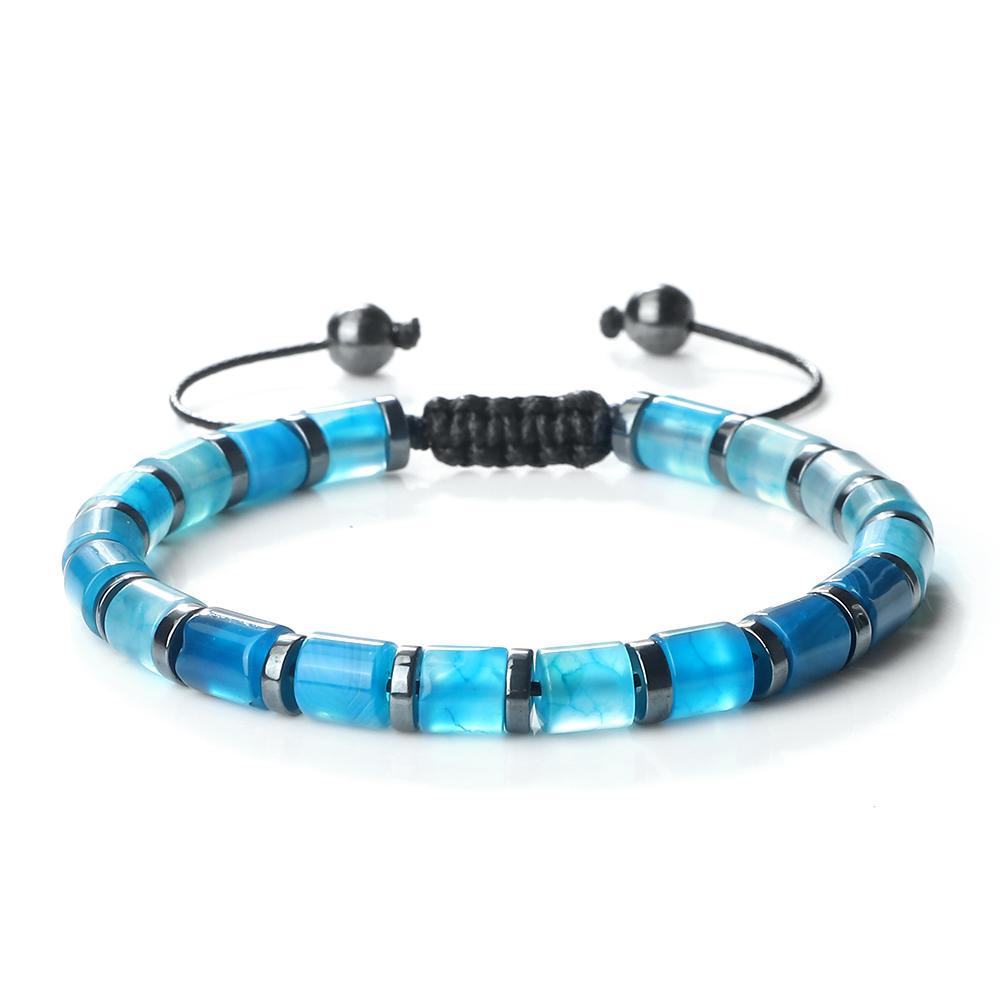 6mm Tiger Eye Onyx Bracelet Adjustable Natural Stone Cylinder Beads Black Obsidian Spacers Stretch Bangle Men Women Gift Jewelry