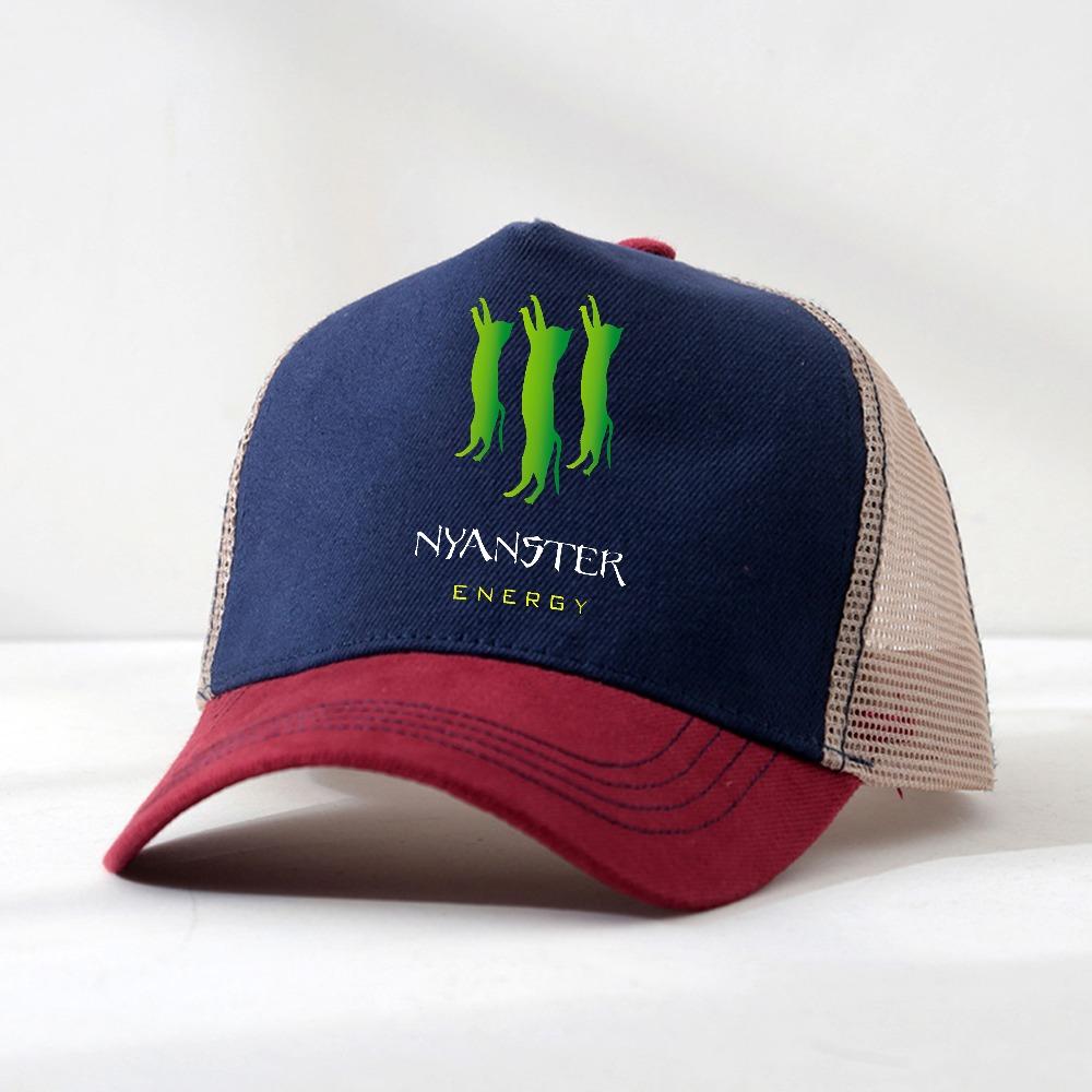 Printed with NYANSTER ENERGY and Three Green Cats Men Baseball Cap Unisex Summer cool Mesh Breathable Trucker Hat Casquette
