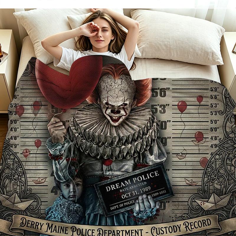 It Clown Print Flannel Blanket High Quality Warm Comfortable Cover for All Seasons Perfect for Gifts Home Decor
