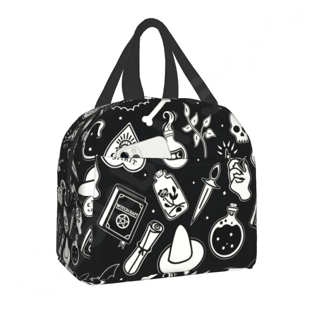 Pattern Insulated Lunch Bag for School Office Halloween Cat Skull Leakproof Cooler Thermal Bento Box Women Children