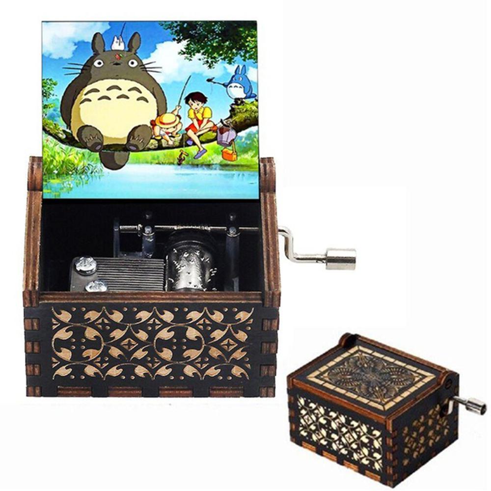 Wooden painted Totoro music box hand-cranked music box
