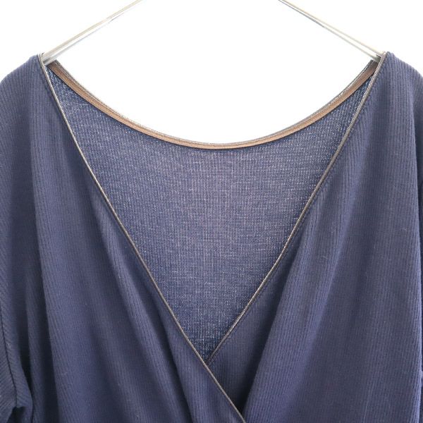 unused THURIUM Long sleeve Dancing tuck cut frills Long dress 38 Navy Women Used