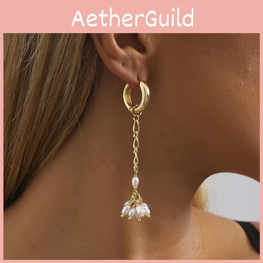 Faux Asymmetrical Modern Pearl Earrings For Women Gold Plated Geometric Design