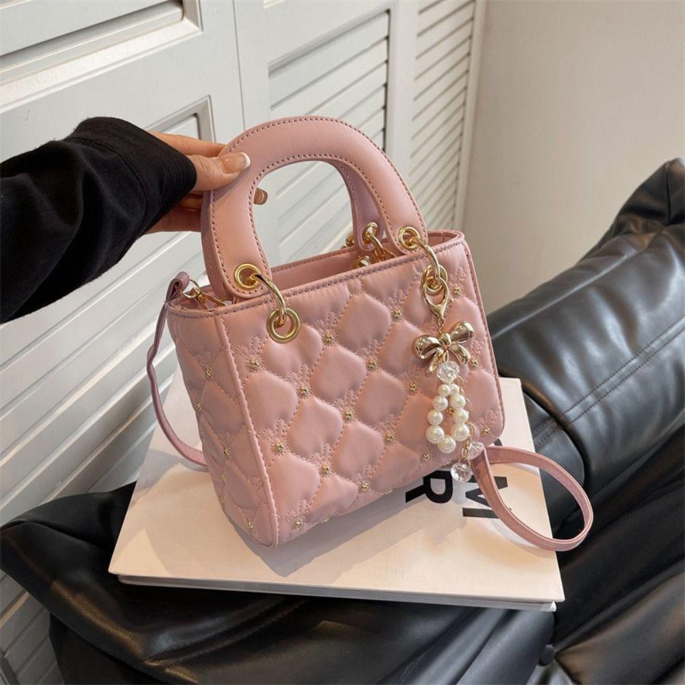 

Lingge Shoulder Bag PU Leather Ladies Handbag Fashionable Crossbody Bag Girls бежевий