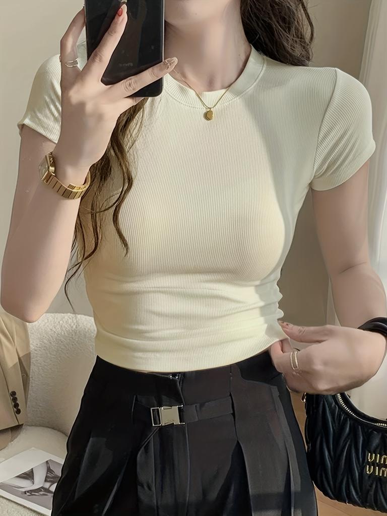 Women's Short-Sleeve Slim-Fit Cropped T-Shirt For Spring And Summer