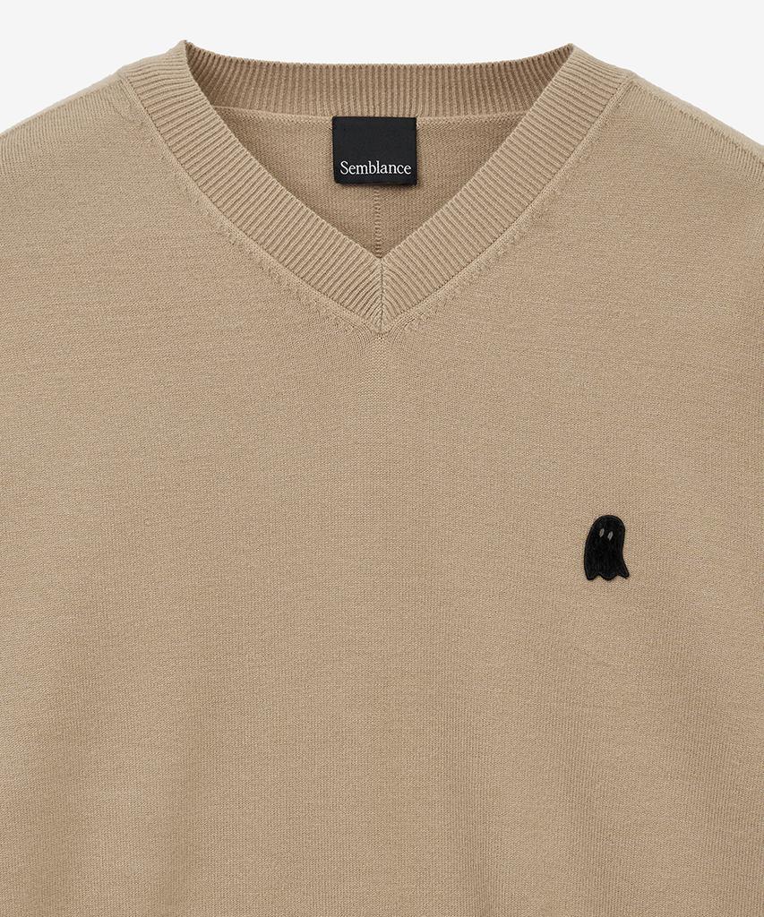 ZIOSONGZIO Semblance Whole Garment V-Neck Knit Beige Zi2Kt808Be
