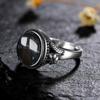 S Silver Ring for Women Oval Round Natural Black Agate Ring Gift Sun Shaped Retro Luxury Fine