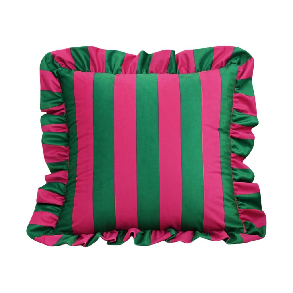 Striped Square Pillow Cover with Ruffled Edge Decorative Print for Living Room Sofa Home Decor Cushion Case 18x18 Inch