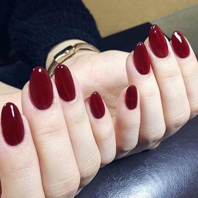 24Pcs Gel Fake Rot mit Abdeckung Kleber Abnehmbare Vollnägel Wein Französisch Tipps DIY