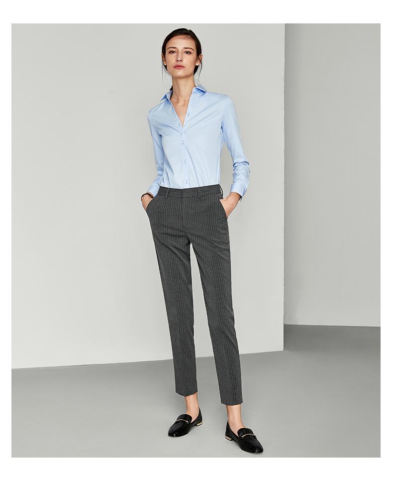 083 Women's Color-Spun Striped Professional Straight-Leg Slimming Suit Pants