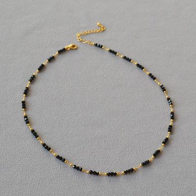Colar Gargantilha Retro Francês de Espinélio Negro com Contas