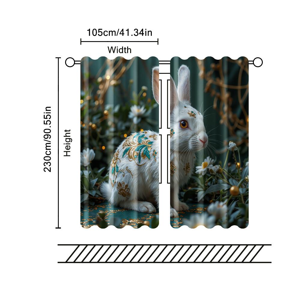 2 pcs   filtering curtains (excluding rods   non-movable   without batteries) Green Rabbit for use in bedrooms and living rooms