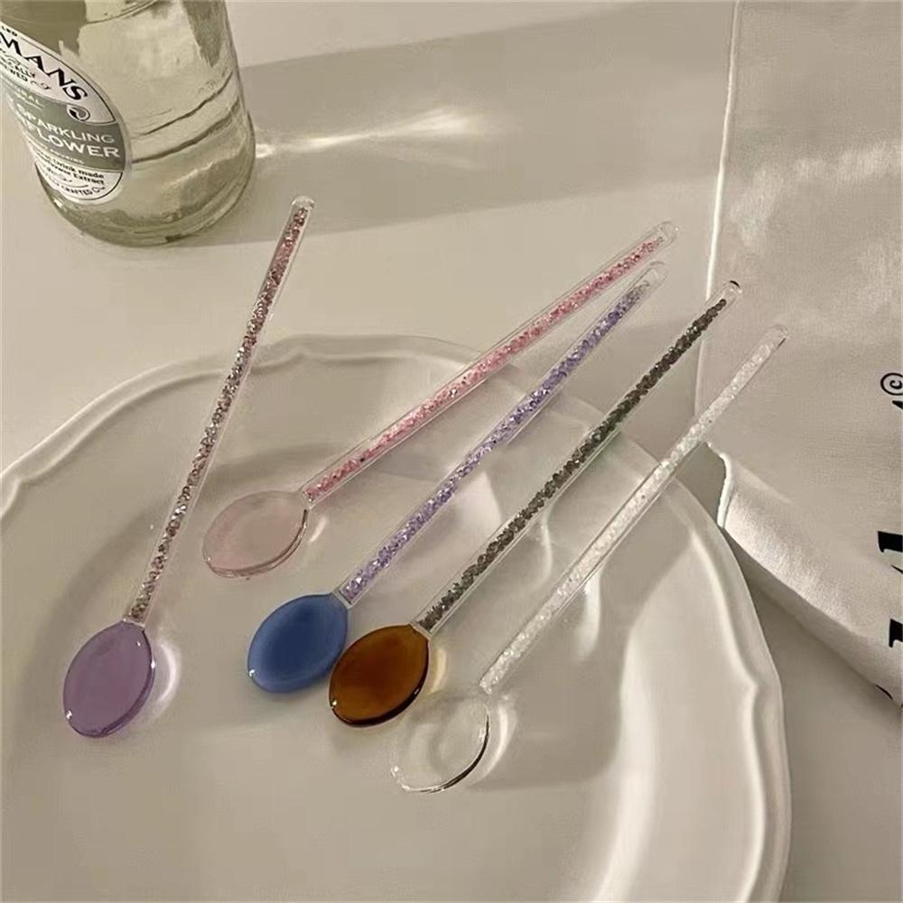 Skleněná dezertní lžička ve stylu INS, průhledná, odolná vůči vysokým teplotám, k míchání kávy, s dlouhou rukojetí, čajové lžičky, dárek
