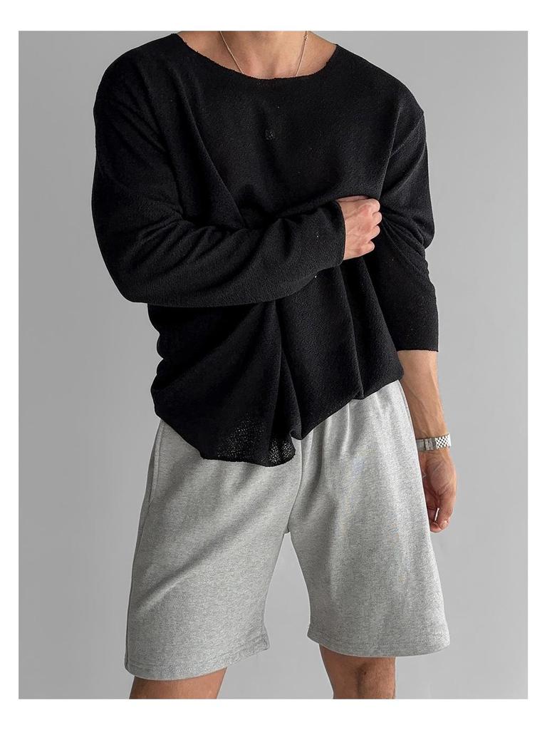 Pulover pentru bărbați cu mâneci lungi, tricotat lejer, cu guler mare