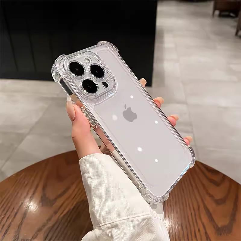 Suitable for Apple 16 Transparent Phone Case, Fully Covered Silicone 14/13iPhone15 Pro Max Four-corner Anti-drop Case