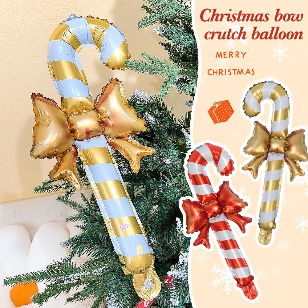Christmas Candy Cane Balloon Large Inflatable Golden Bow Handheld Balloons Children Gifts Home New Year Party Decoration Supply