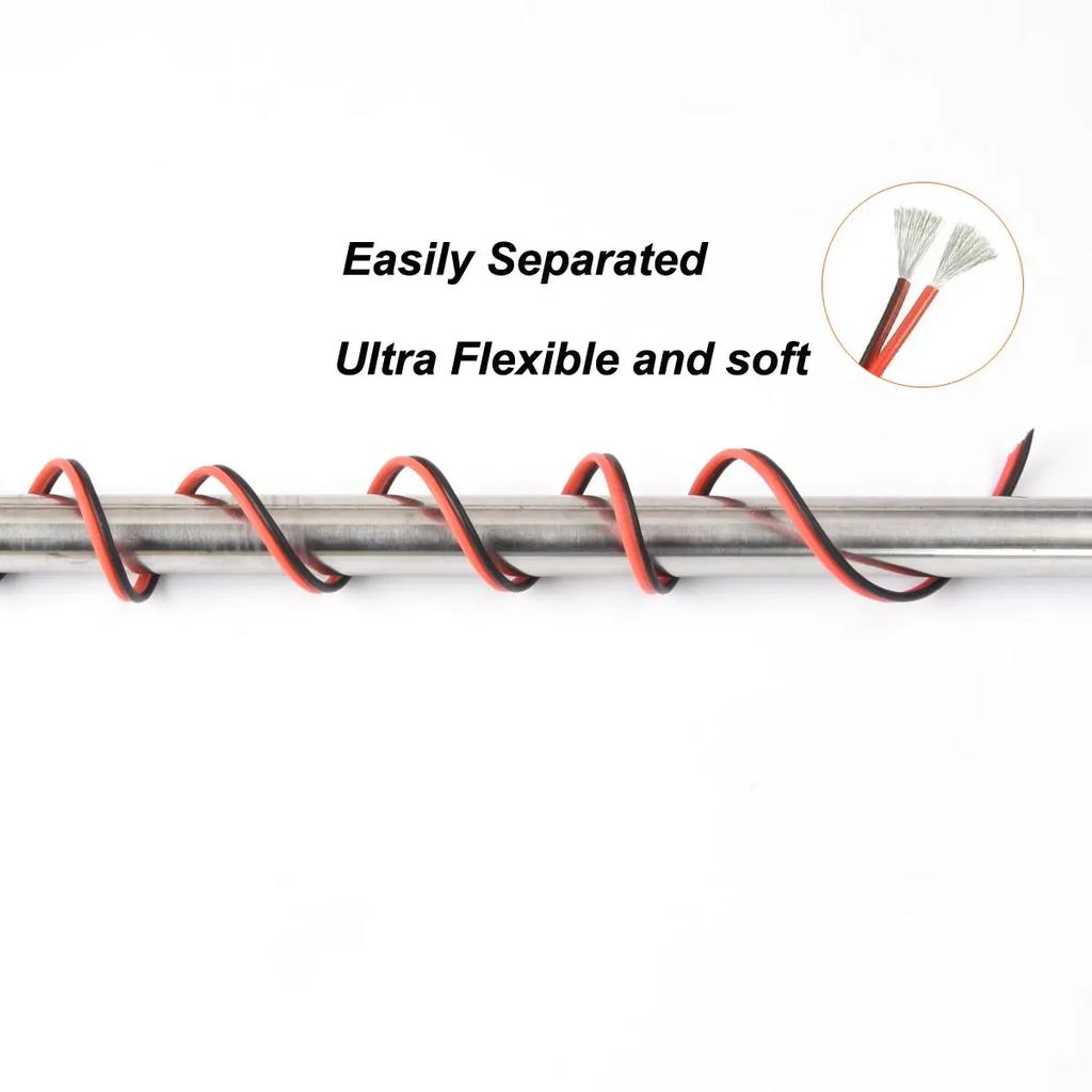 5M 2468red and black double core wire silicone rubber cable super soft 16/18/20/22/24/26/28AWG 2pin flexible led light connector