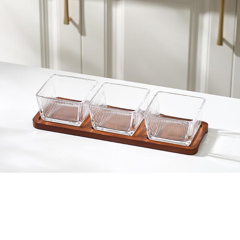 Wutuo Modern Chinese Glass Divided Snack Tray with Lid