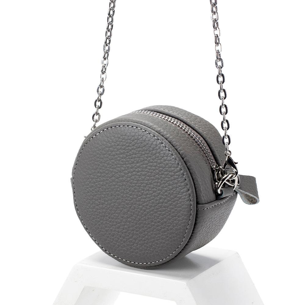 

Сумка из коровьей кожи круглой формы с цепочкой для женщин, переносная, для мелочи, наушников, помады, симпатичная