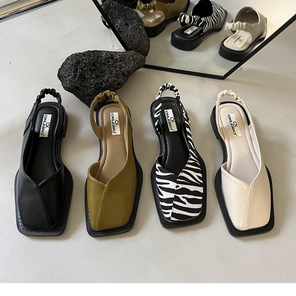 Backempty bag head sandals spring and summer new flat-bottomed fairy style square head single shoes French retro sandals outer wear