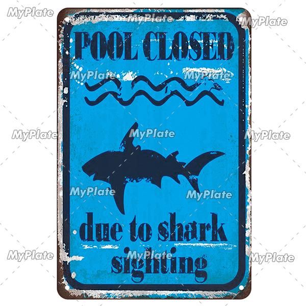 MyPlate Vintage Warning Shark Sea Beach Poster Metal Sign Plate Tin Sign Wall Crafts Decor For Home Plaque Decoration Gift