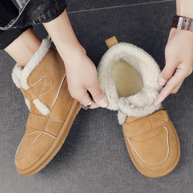 Men's Winter Non-slip Suede Cotton Shoes High-top Plus Velvet Warm Snow Boots Soft Elastic Comfortable Outdoor Male Casual Shoes