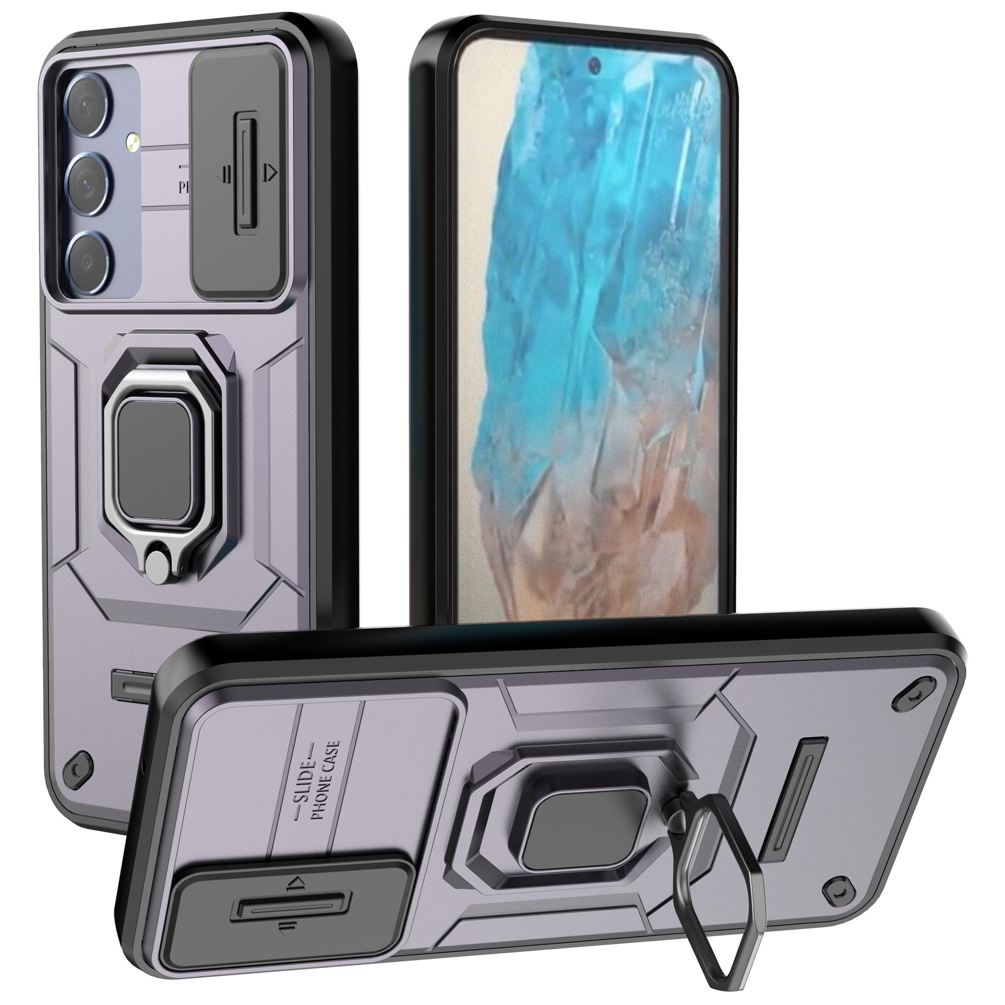 

For Samsung Galaxy M35 5G Case PC+TPU Kickstand Phone Protector with Lens Cover E