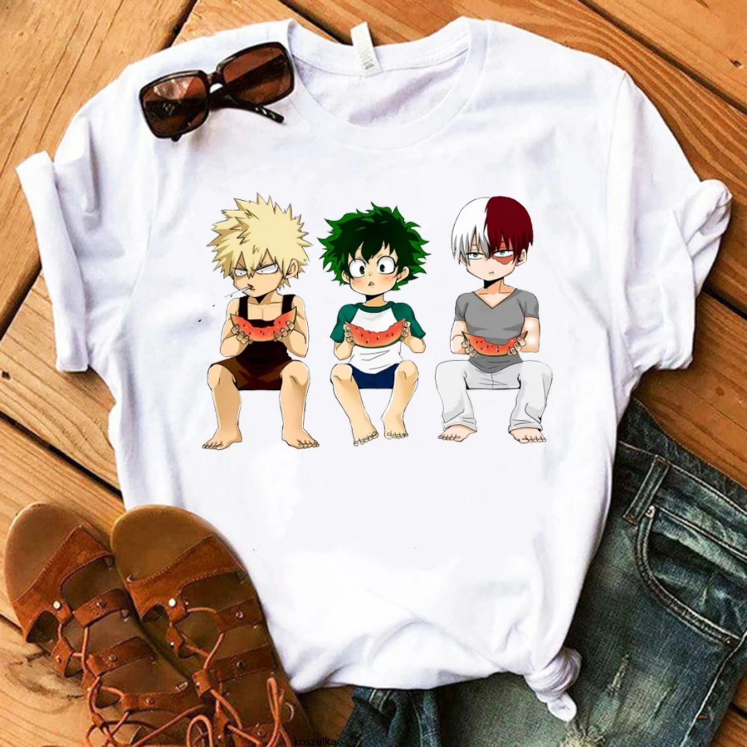 

2026 New Funny Anime My Hero Academia Goth Print Men Soft T-shirt Basics O-collar White Shirt Short Sleeve T-shirts Drop Ship S чёрный