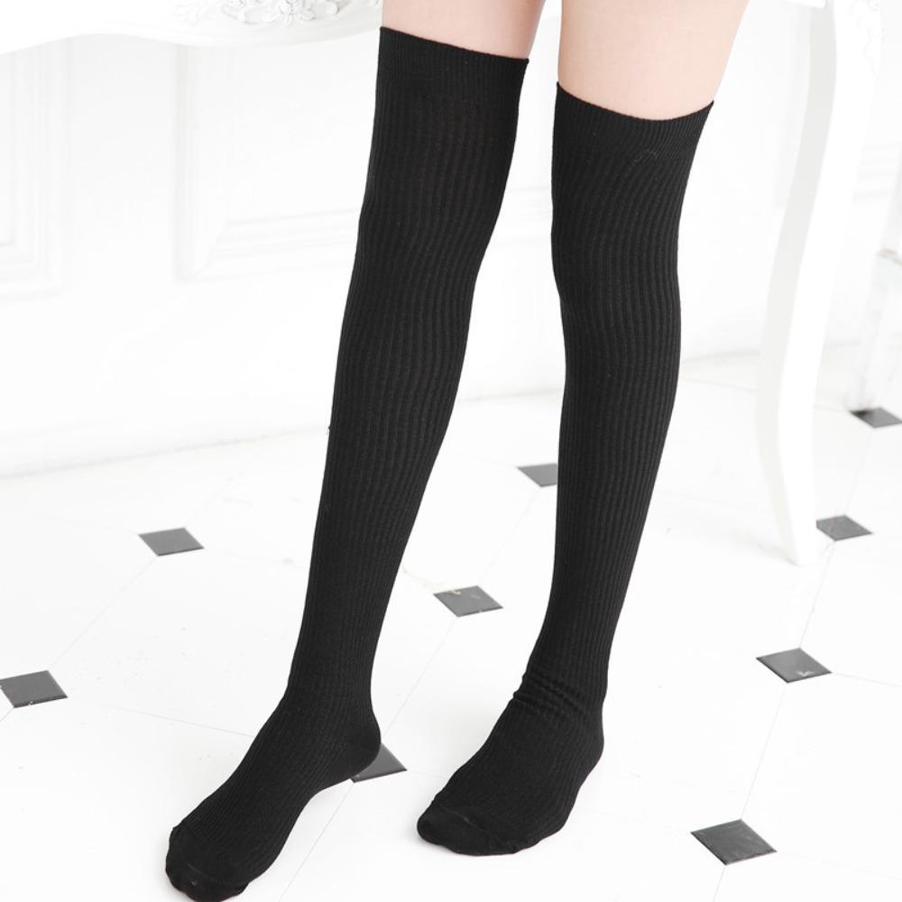 Japan and South Korea Thin Vertical Strip Knee Socks Autumn and Winter New Japanese Drawstring Thin Stockings College Wind Cotton Women's Socks Tide