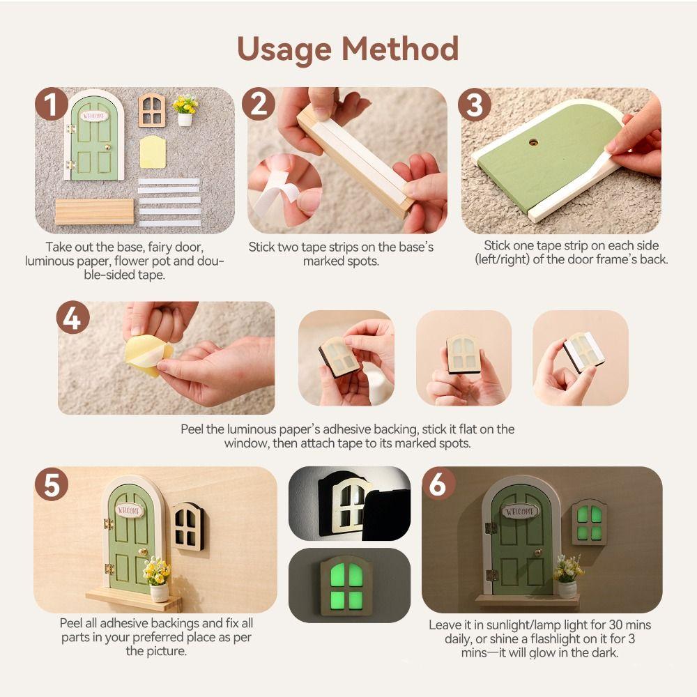 Simulation Balcony Wooden Fairy Elf Door Set Mini Craft Ornaments Fairy Door Fairytale-Style Room Wall Decor Dollhouse Elf Door