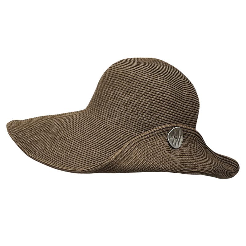 Flip Button Big Brim Sun Protection Straw Hat Women'S Summer Versatile Travel Visor Seaside Vacation Sun Hat