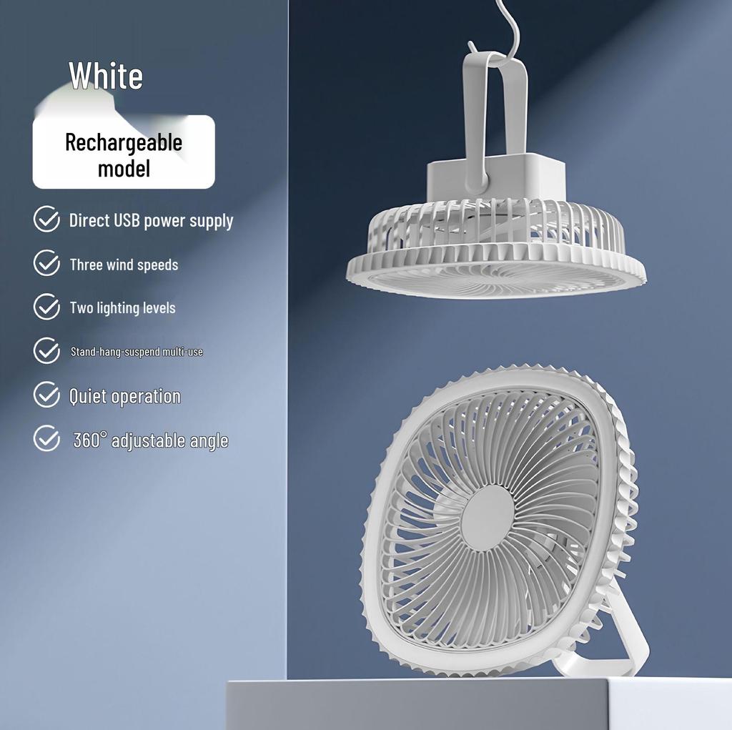 USB Rechargeable LED Desk Fan with Night Light for Dorms and Camping