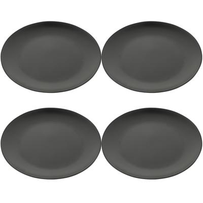 4 Pcs Black Melamine Plate Round Dish for Outdoor Dinning Flat Bottom Flatware Cutlery Set Dinner