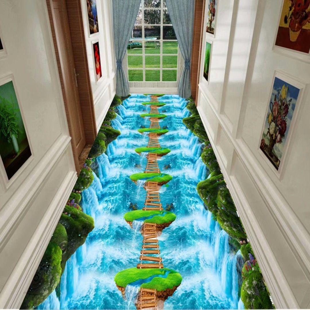 

3D зелений ліс водоспад візерунок друк килим спальня вітальня кухня ресторан килимок килимки W60*H200CM