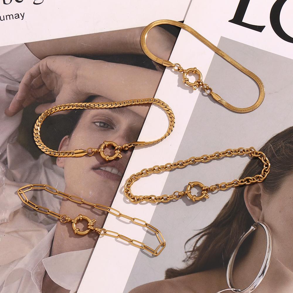 MamacitaSlay Classic Paper Clip Chain Blade Chain O Chain NK Chain Spring Buckle 17cm Stainless Steel Bracelets For Women Gift