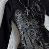 Y2K Damen Hip Hop 90er Vintage Punk T-Shirt Herbst Streetwear Sexy Kurzarm Gothic Slim Crop Top Hotgirl Lässiges T-Shirt