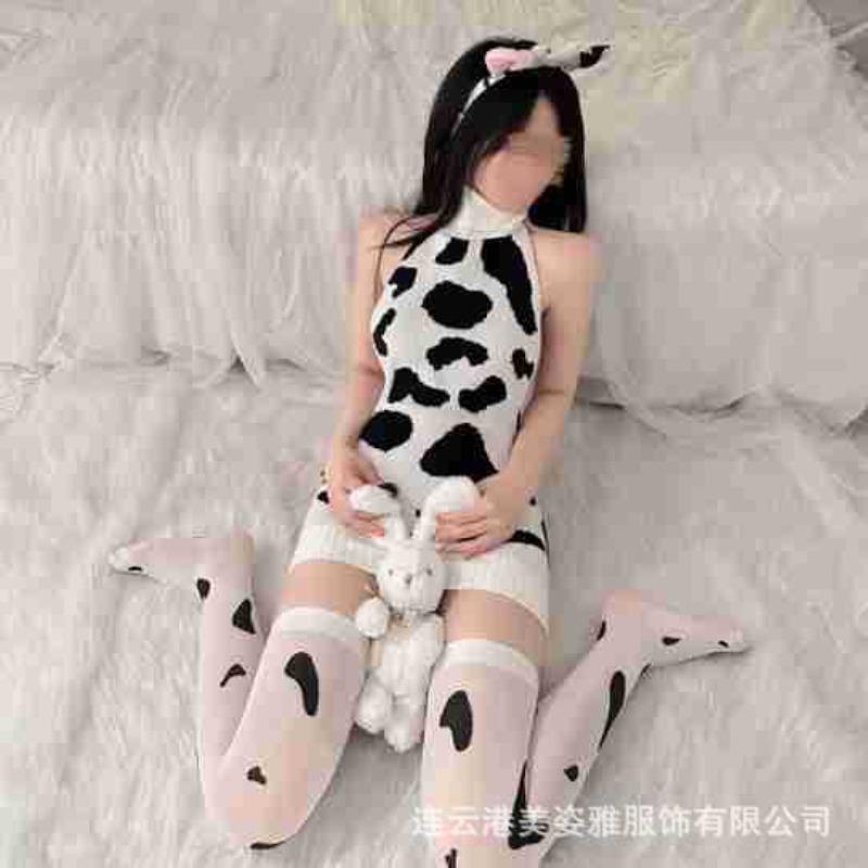 Sex Underwear Sexy Sweater Uniform Winter Hip Wrap Skirt Temptation Cow Large Size Private Room Cute Neck onesie