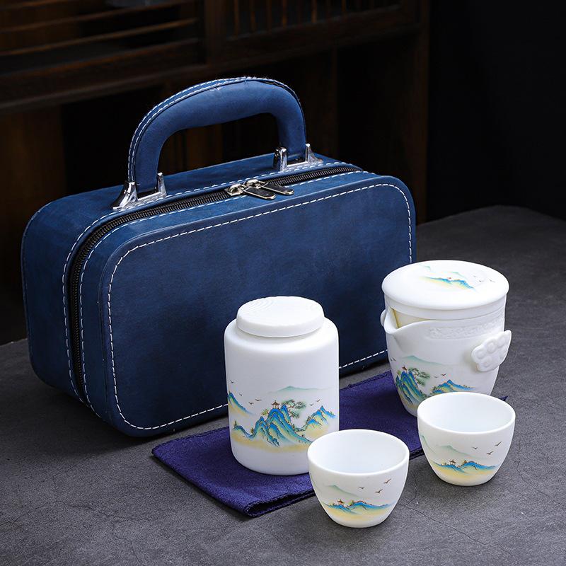 Ceramic Express Cup, Vegetarian Suet Jade Porcelain, Portable Travel Tea Set, Business Mid-Autumn Festival Gifts
