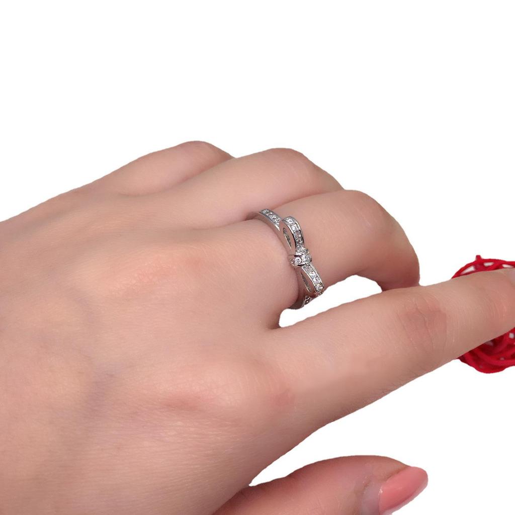 Korean Cute Bow Silver Zircon Ring for Girls – Fashion Jewelry