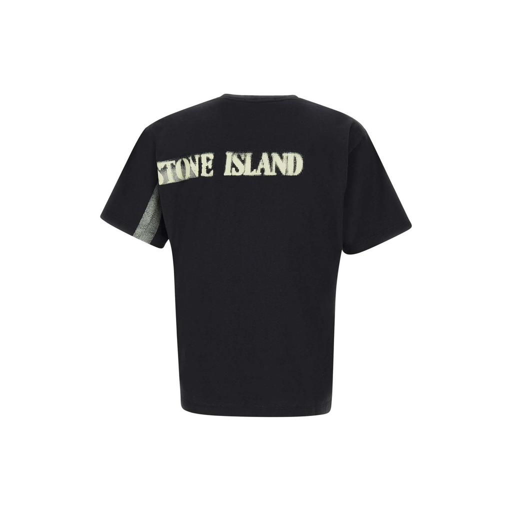 STONE ISLAND Letter Round Neck Fitted Short Sleeve T-Shirt Men Tops Black 80152RC86-V0029