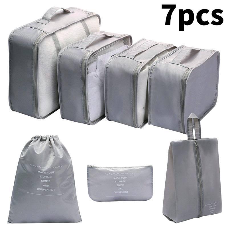 7pcs Solid Color Travel Storage Bag Set Largecapacity Clothes Bags Toiletries