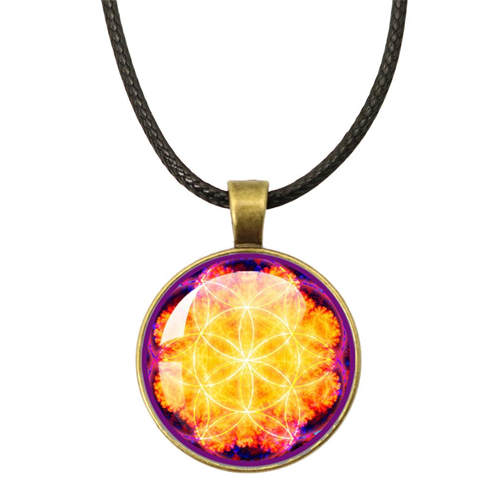 New Necklace Mandala Art Picture Rope Chain Glass Pendant Necklaces Sacred Geometry Yoga Om Fashion Jewelry Gift