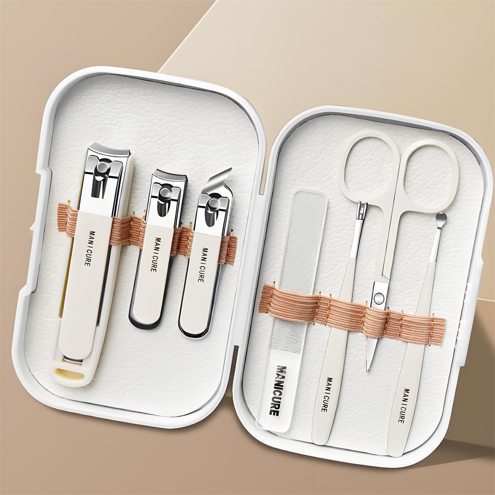 Splash-Proof Nail Clipper Set with Leather Case & Cuticle Pusher - Unisex Manicure Tools
