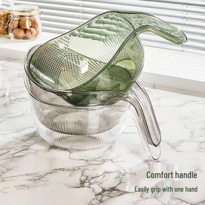 Transparent Plastic Rice Washing Colander with Handle - Multifunctional Basin for Rice and Vegetables