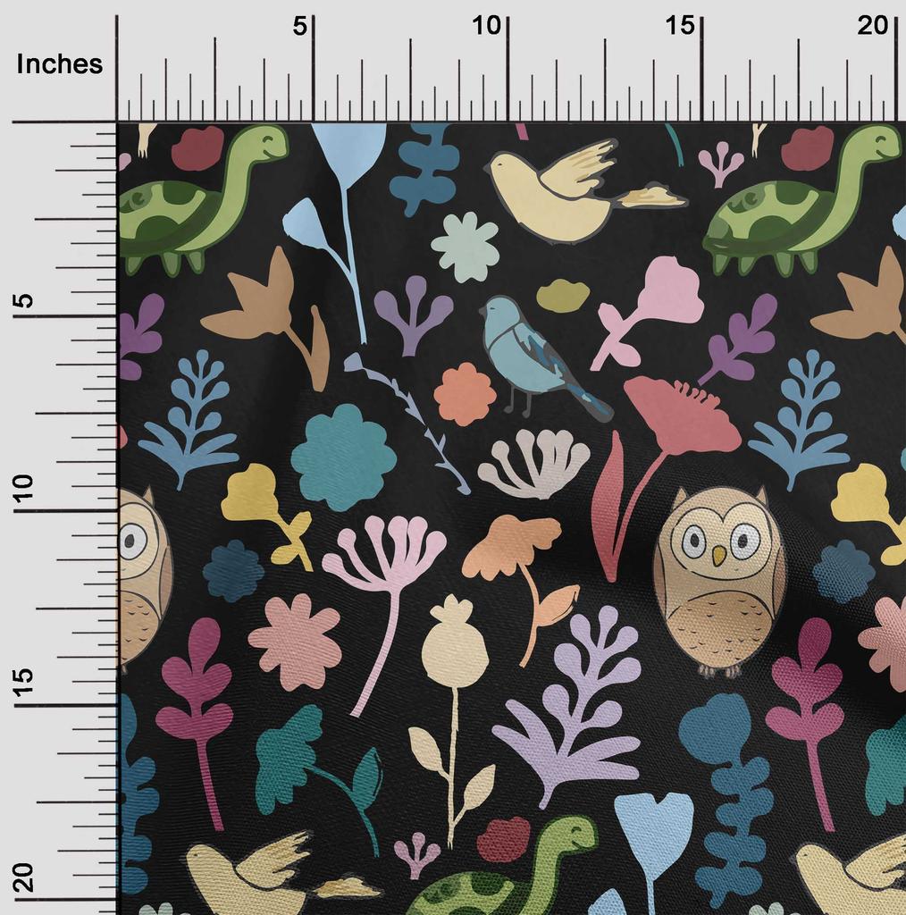 oneOone Cotton Flex Black Fabric Tropical Doodled Animals With Leaves Craft Projects Decor Fabric Printed By The Yard 40 Inch