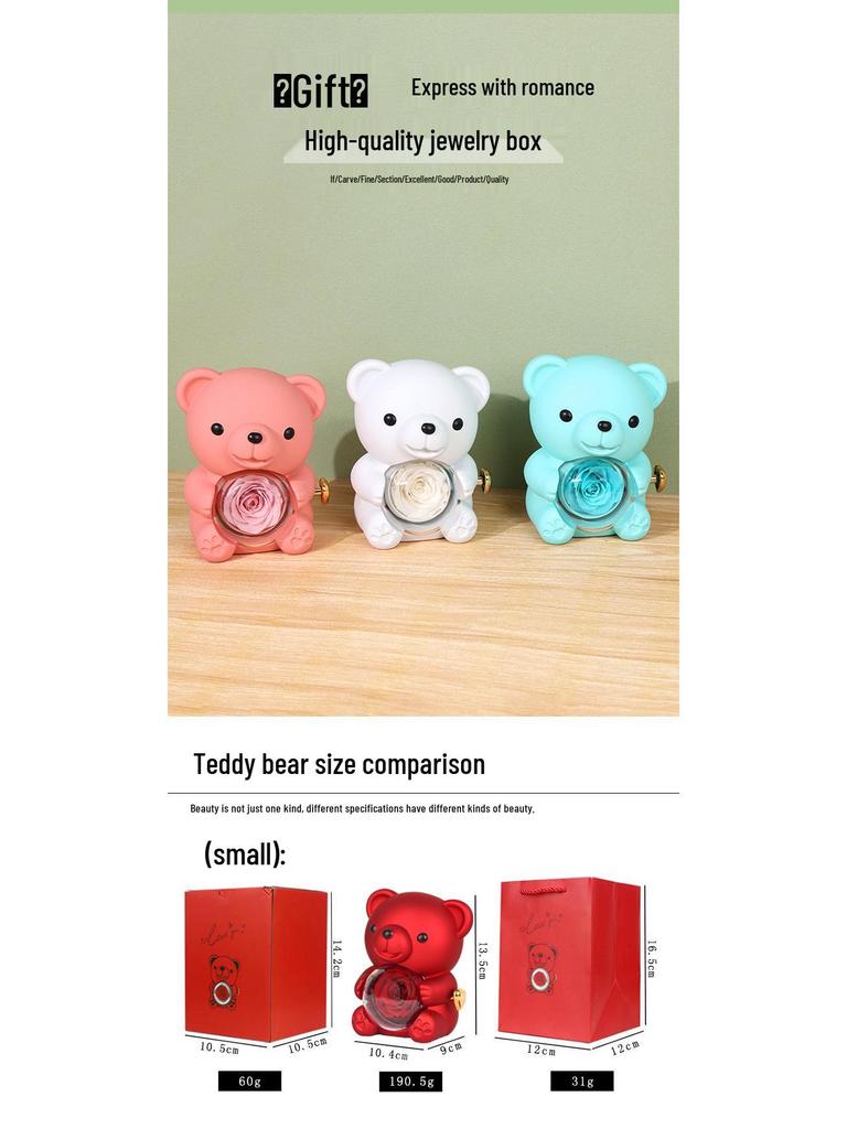 Hugging Bear Preserved Rose Gift Box with Necklace & Ring