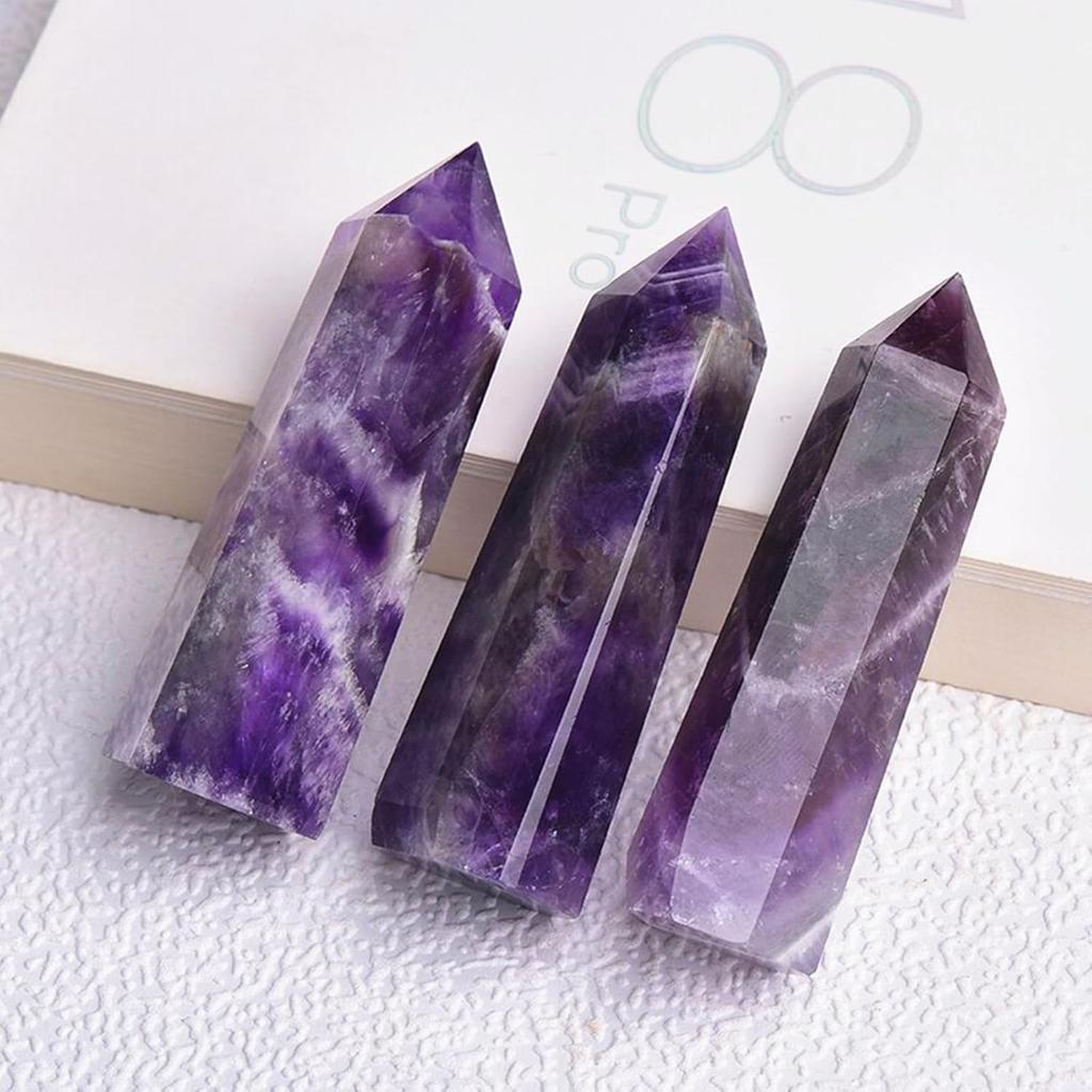 Natural Amethyst Crystal Wand - Healing Pointed Tower for Energy Meditation Chakra Balancing 2.5-3 inch